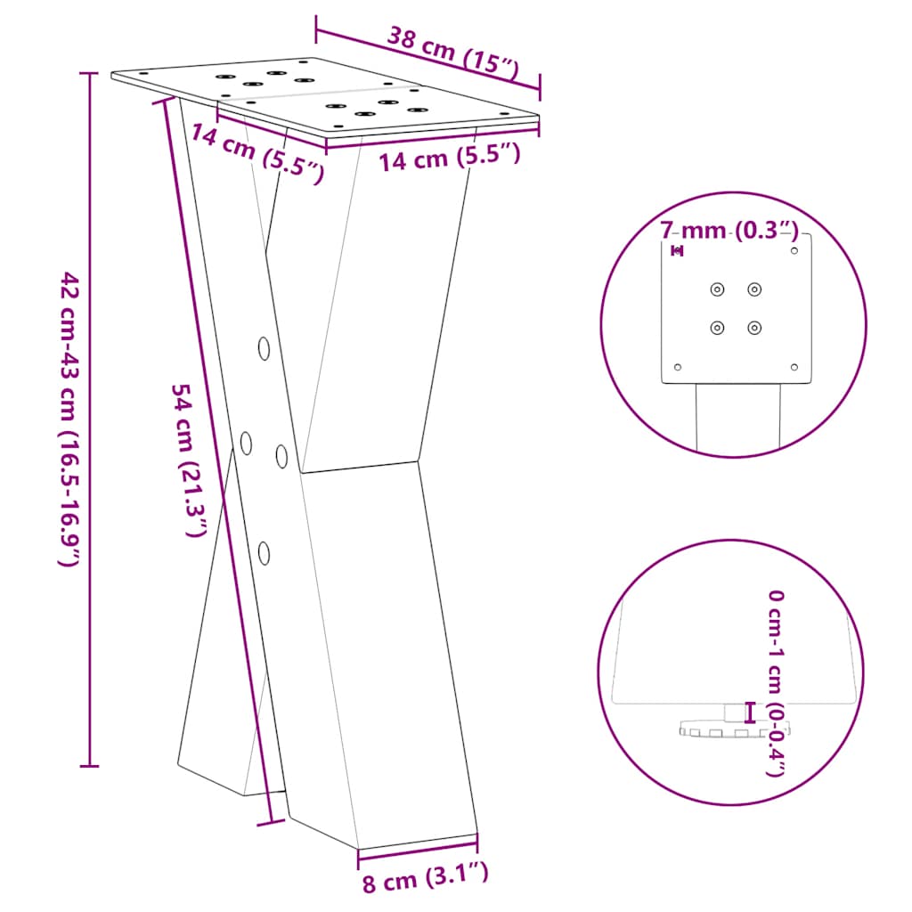 Picioare măsuță cafea în formă X 2 buc alb 38x(42-43) cm oțel