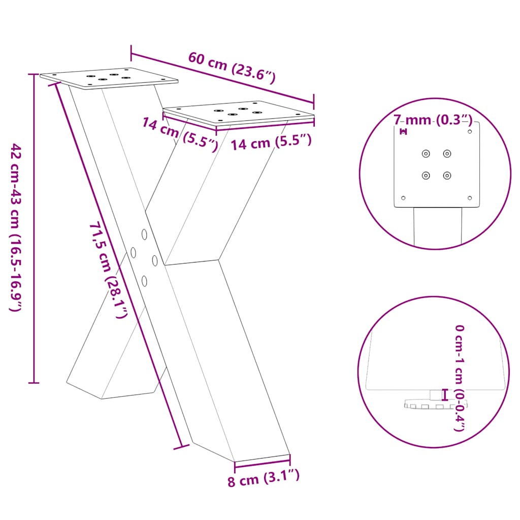 Picioare măsuță cafea în formă de X 2 buc alb 60x(42-43)cm oțel