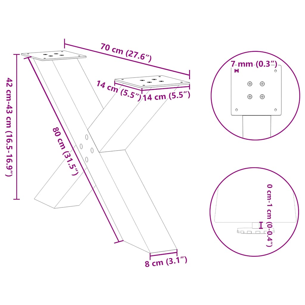 Picioare măsuță cafea în formă de X 2 buc alb 70x(42-43)cm oțel