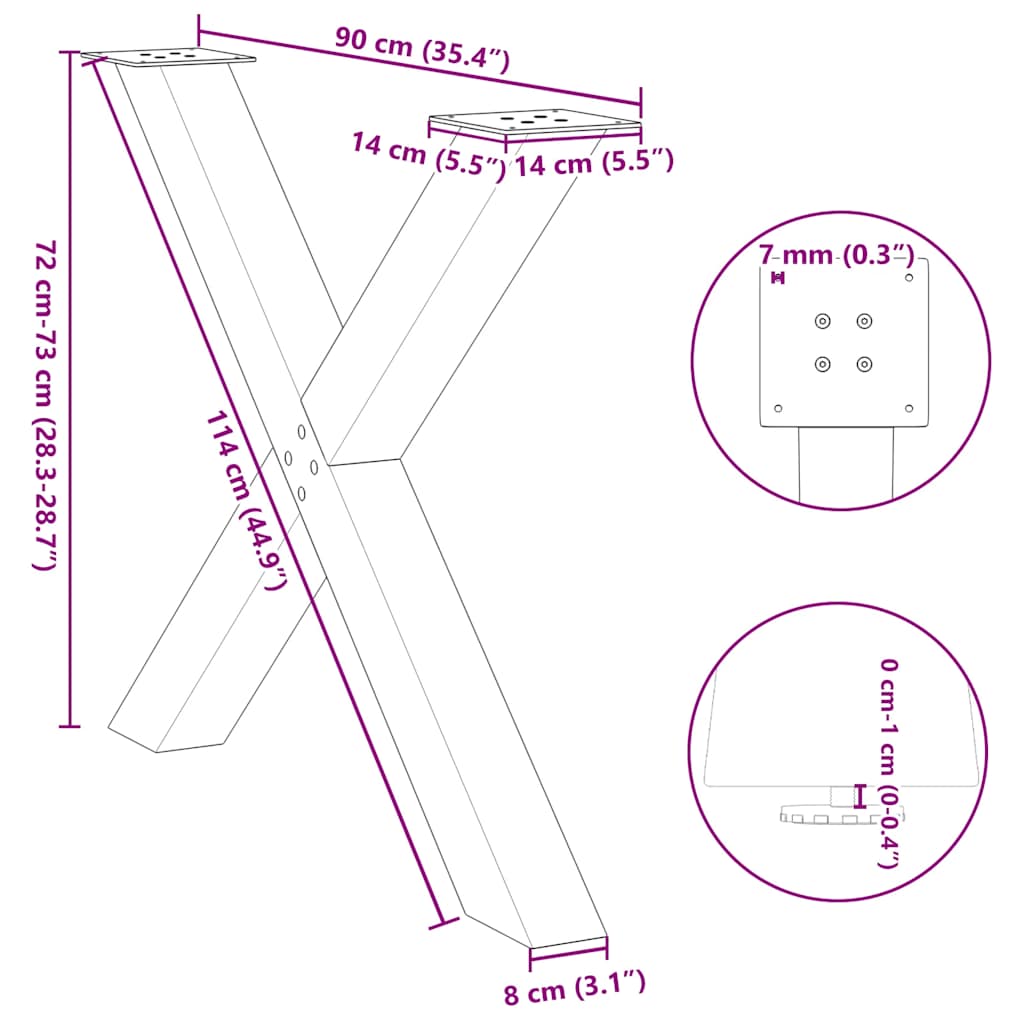 Picioare pentru masă în formă X 3 buc Negru 90x(72-73) cm Oțel