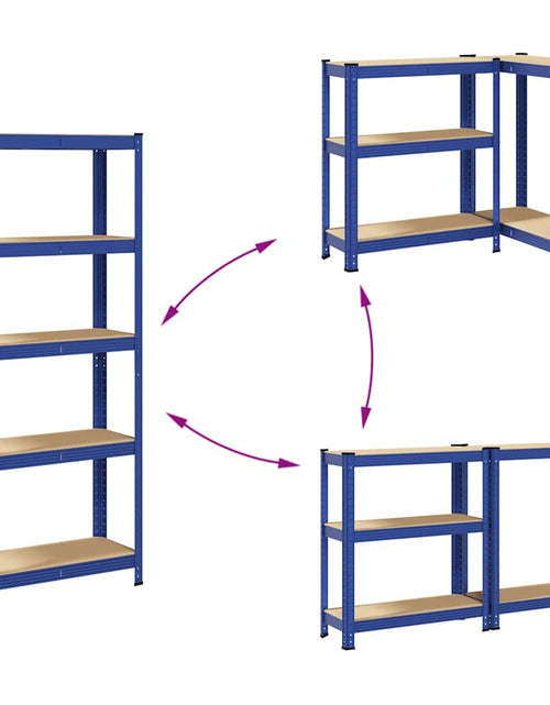 Încărcați imaginea în vizualizatorul Galerie, Rafturi de depozitare cu 5 niveluri, 2 buc., albastru oțel/lemn
