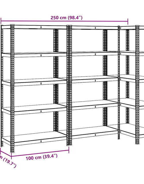 Încărcați imaginea în vizualizatorul Galerie, Rafturi de depozitare cu 5 niveluri, 3 buc., albastru oțel/lemn
