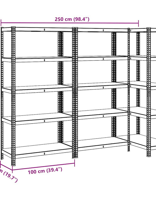 Încărcați imaginea în vizualizatorul Galerie, Rafturi de depozitare cu 5 niveluri, 3 buc., antracit oțel/lemn
