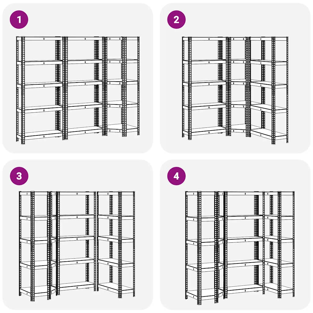 Set de 3 rafturi cu 5 straturi oțel albastru și lemn prelucrat