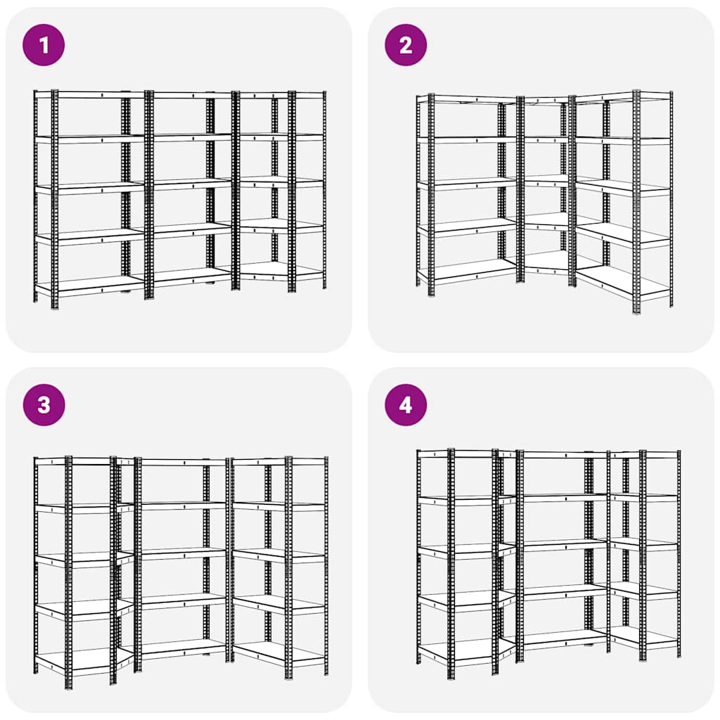 Set de 3 rafturi cu 5 straturi oțel albastru și lemn prelucrat