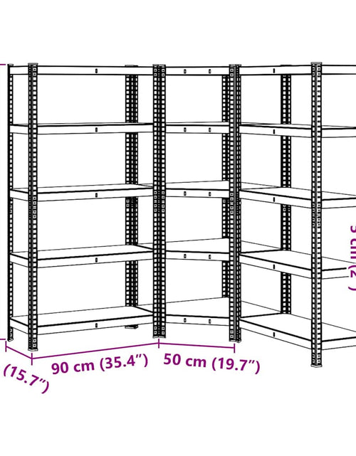 Încărcați imaginea în vizualizatorul Galerie, Set de 3 rafturi cu 5 straturi oțel albastru și lemn prelucrat
