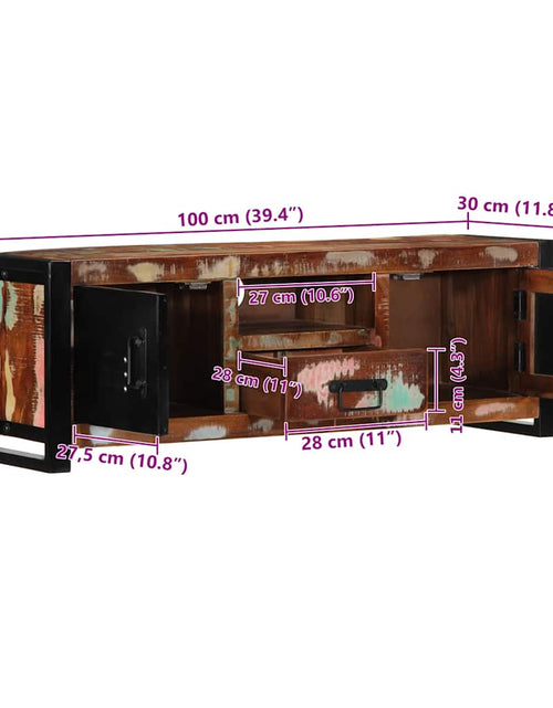 Încărcați imaginea în vizualizatorul Galerie, Dulap TV 100x30x35 cm lemn masiv recuperat
