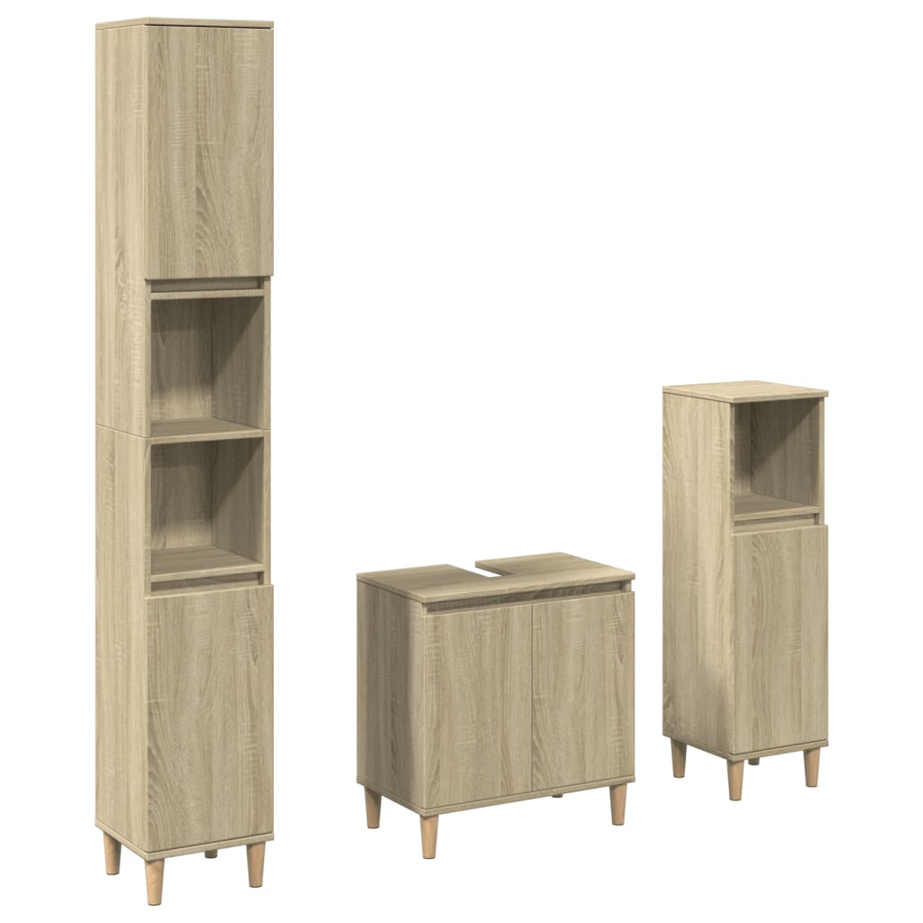 Set mobilier de baie, 3 piese, stejar sonoma, lemn prelucrat