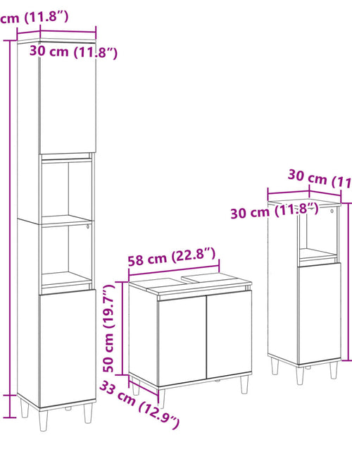 Загрузите изображение в средство просмотра галереи, Set mobilier de baie, 3 piese, stejar sonoma, lemn prelucrat
