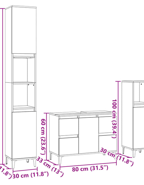 Загрузите изображение в средство просмотра галереи, Set mobilier de baie, 3 piese, stejar sonoma, lemn prelucrat
