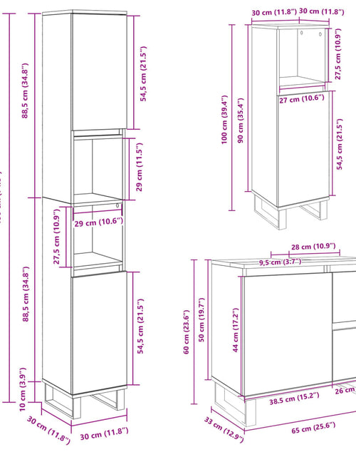 Загрузите изображение в средство просмотра галереи, Set mobilier de baie, 3 piese, stejar sonoma, lemn prelucrat
