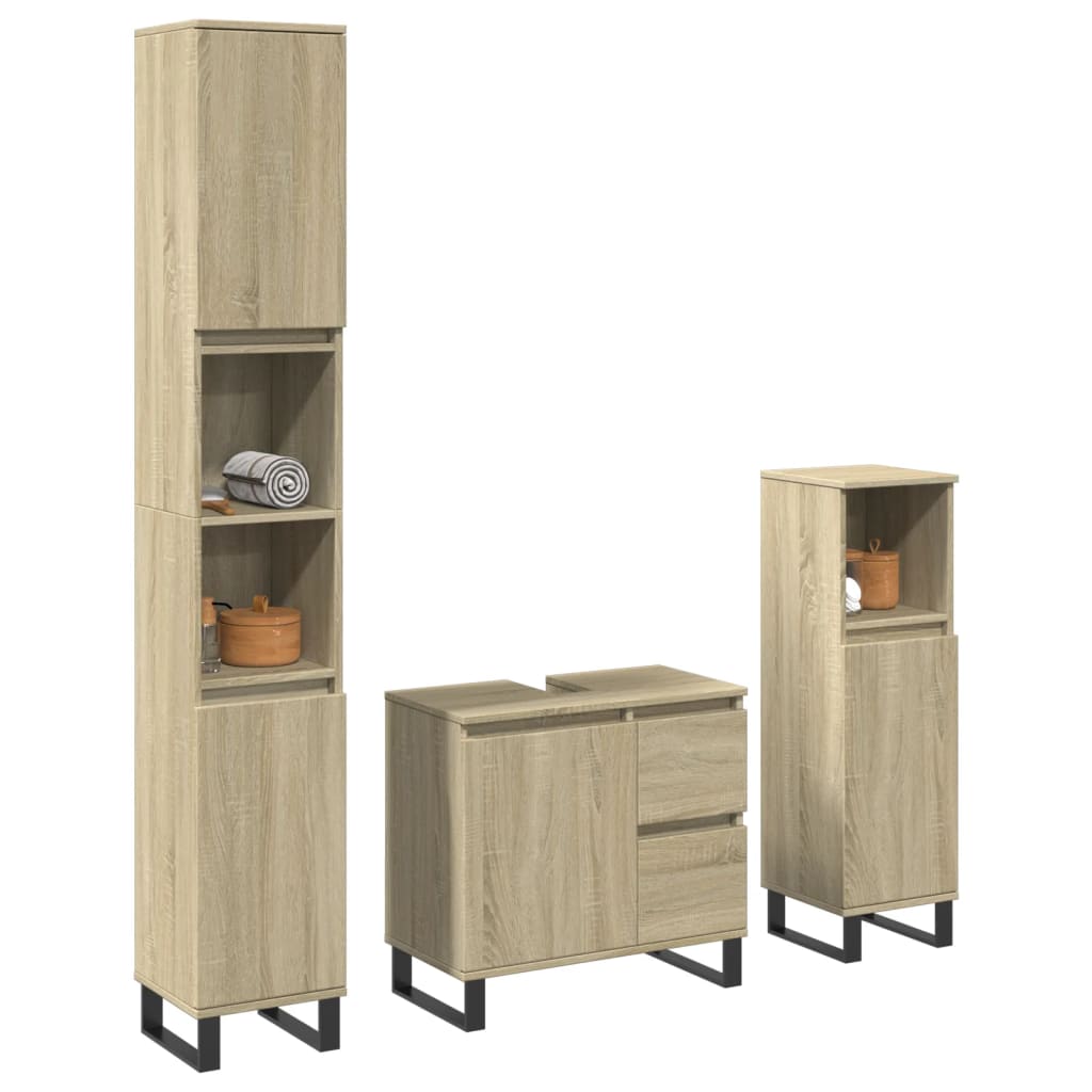 Set mobilier de baie, 3 piese, stejar sonoma, lemn prelucrat