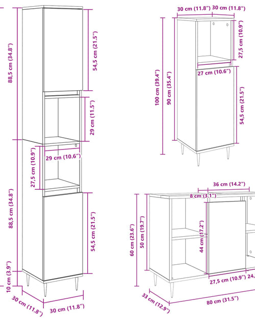 Загрузите изображение в средство просмотра галереи, Set mobilier de baie, 3 piese, stejar sonoma, lemn prelucrat
