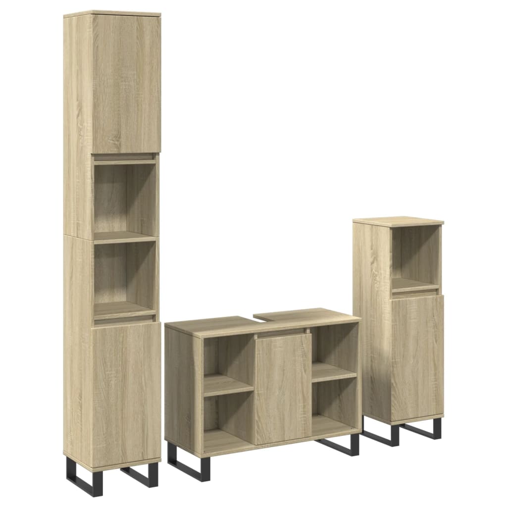 Set mobilier de baie, 3 piese, stejar sonoma, lemn prelucrat