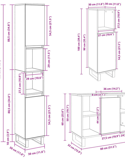 Загрузите изображение в средство просмотра галереи, Set mobilier de baie, 3 piese, stejar sonoma, lemn prelucrat
