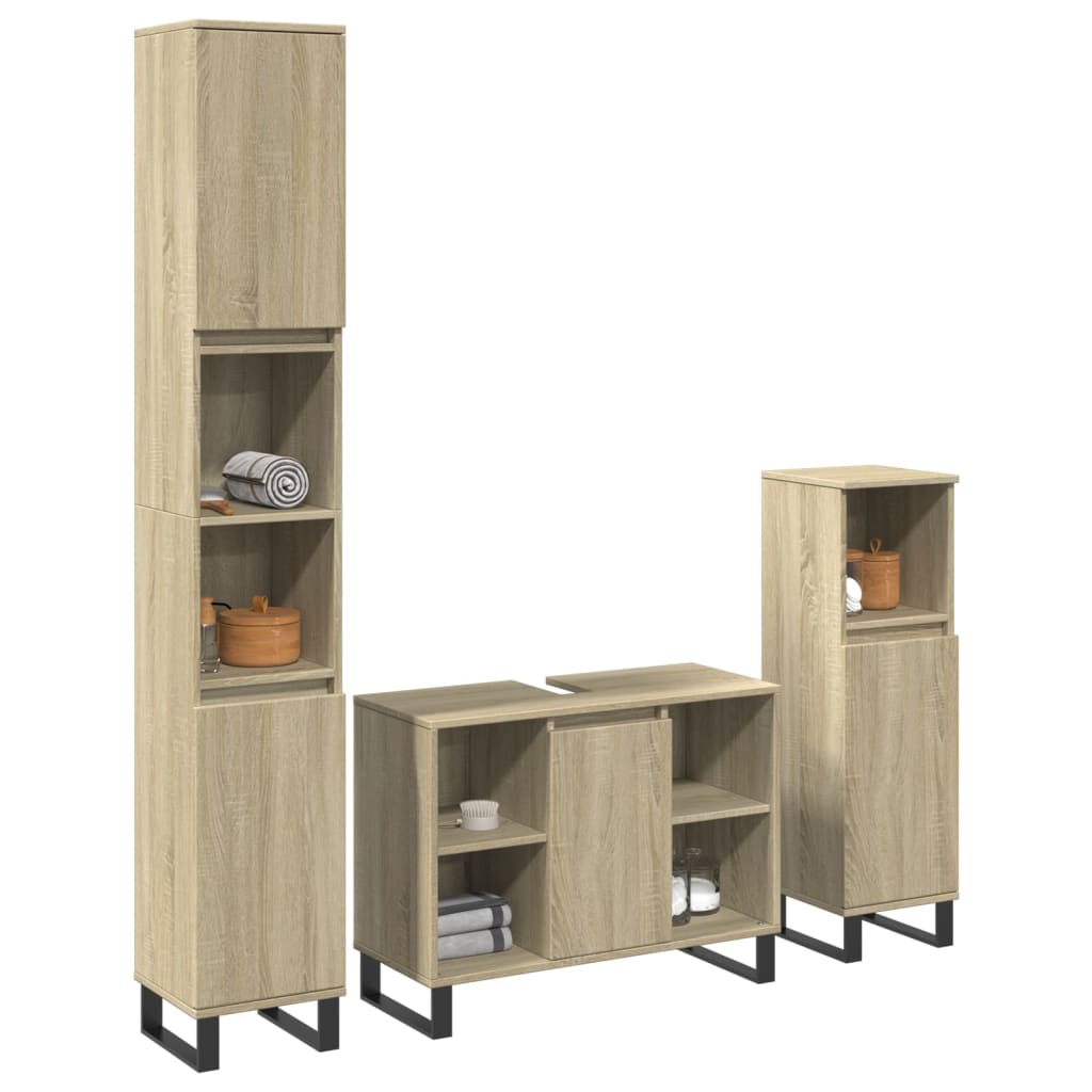 Set mobilier de baie, 3 piese, stejar sonoma, lemn prelucrat