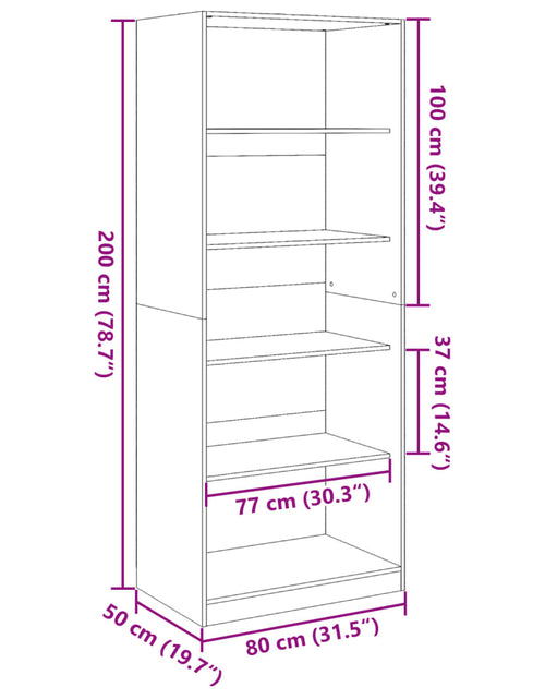 Загрузите изображение в средство просмотра галереи, Șifonier, stejar artizanal, 80x50x200 cm, lemn prelucrat
