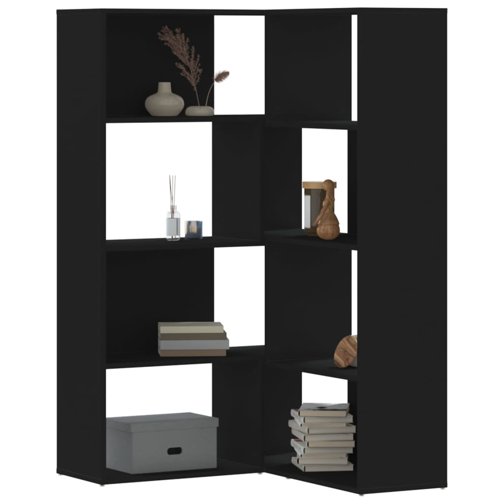 Bibliotecă 4 niveluri, negru, 85x85x140 cm, lemn prelucrat