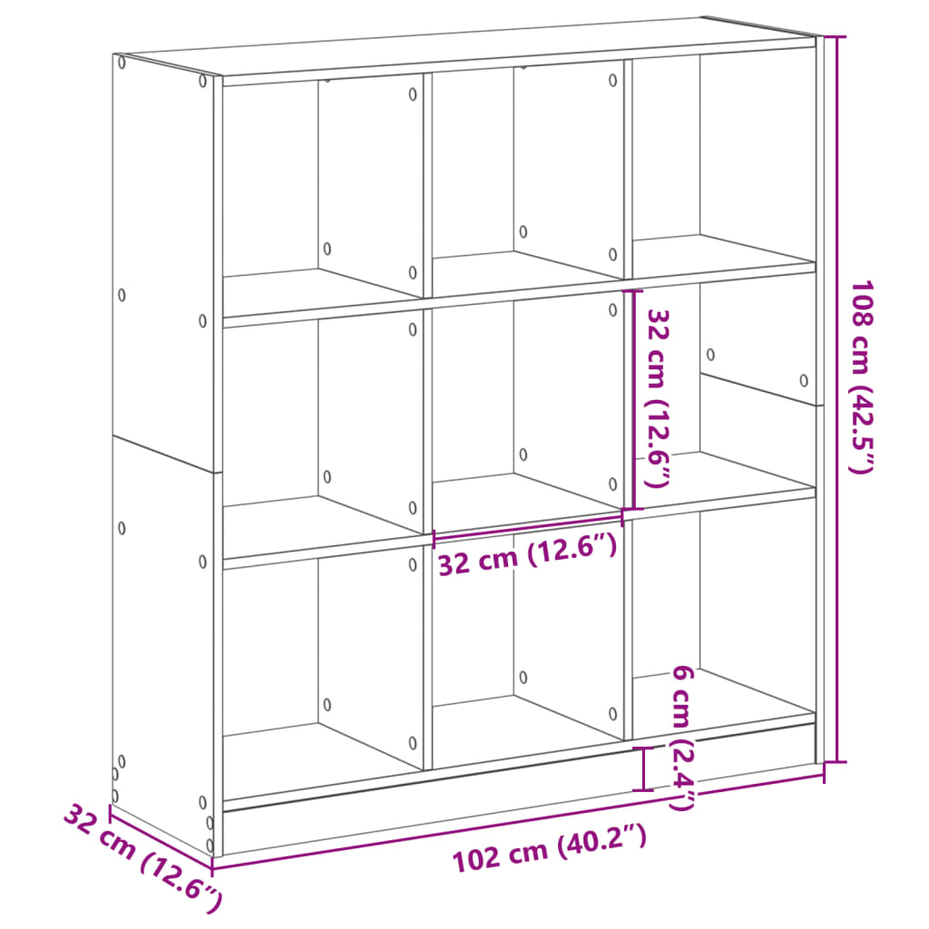 Bibliotecă, gri beton, 102x32x108 cm, lemn prelucrat