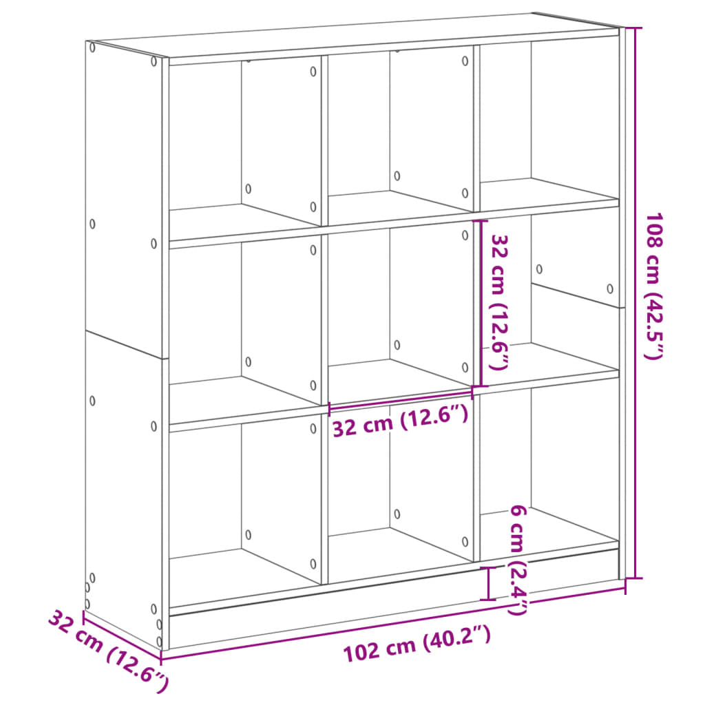 Bibliotecă, gri sonoma, 102x32x108 cm, lemn prelucrat