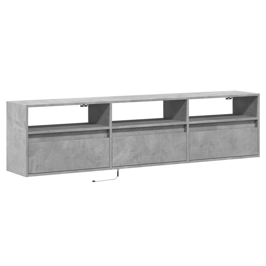 Comodă TV de perete cu lumini LED, gri beton, 180x31x45 cm