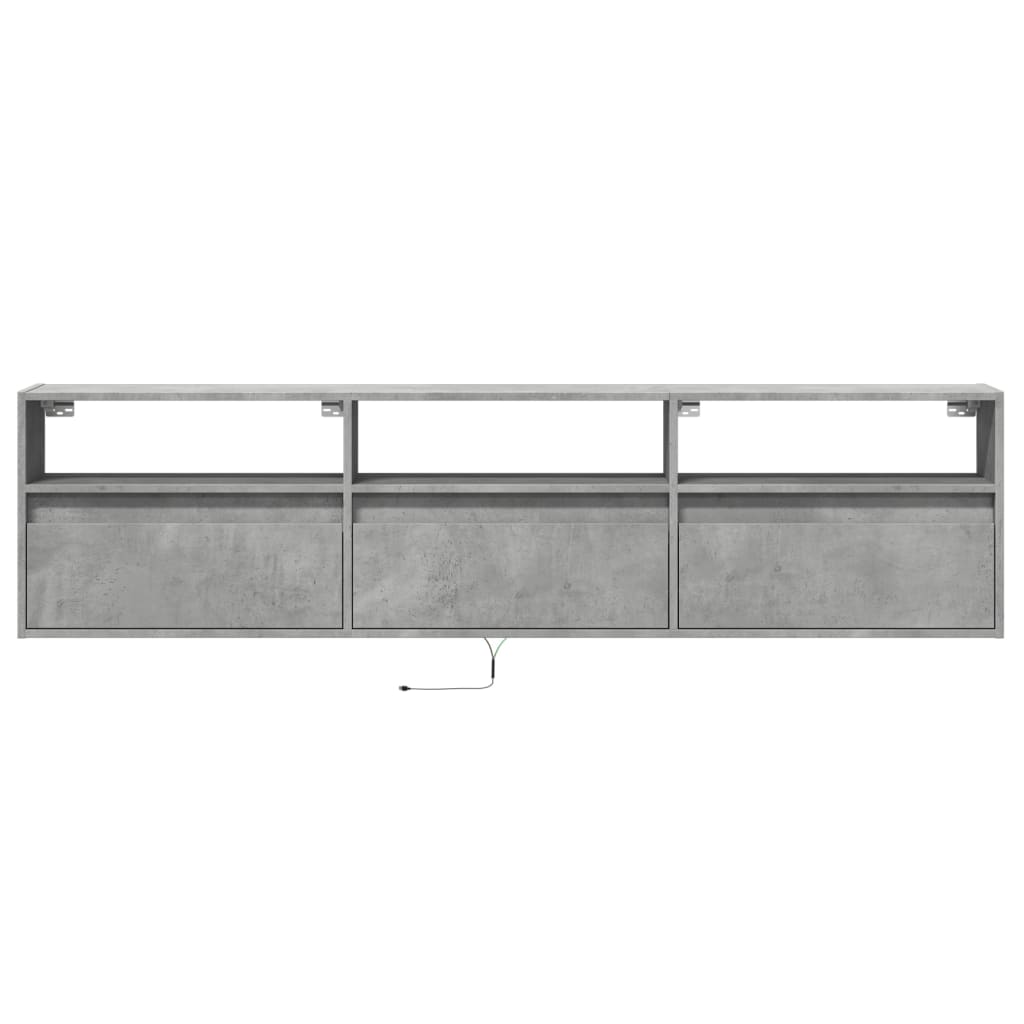 Comodă TV de perete cu lumini LED, gri beton, 180x31x45 cm