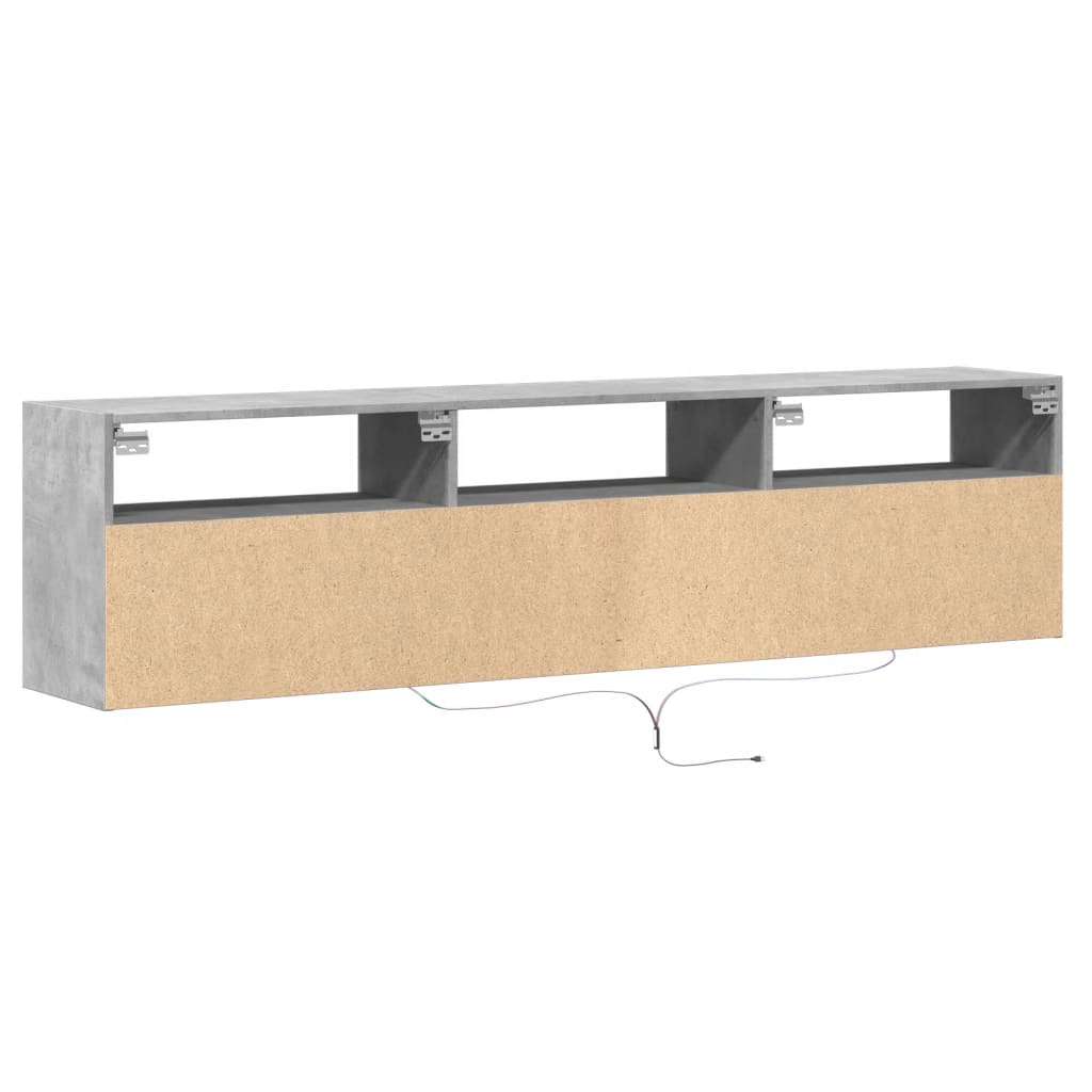 Comodă TV de perete cu lumini LED, gri beton, 180x31x45 cm