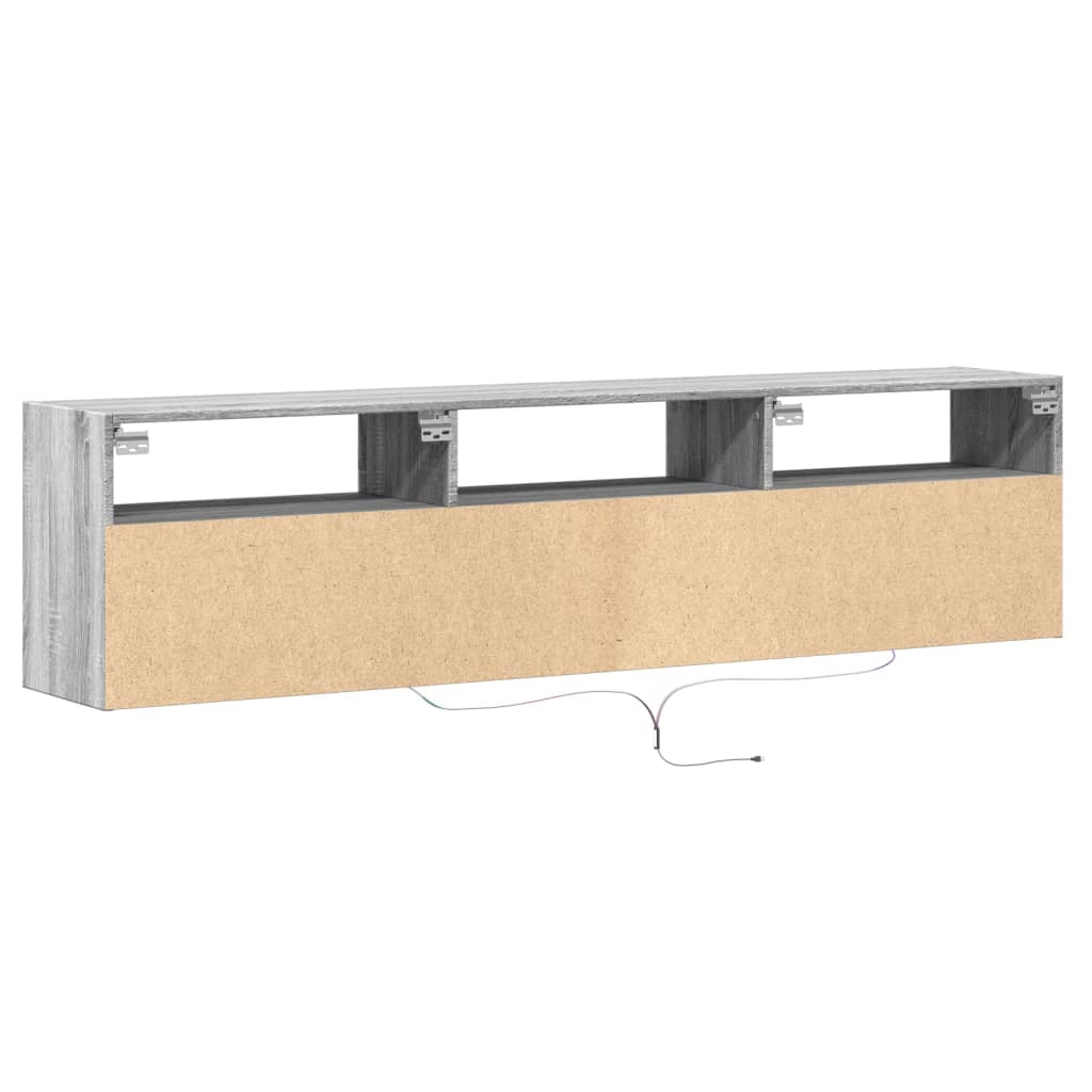 Comodă TV de perete cu lumini LED, gri sonoma, 180x31x45 cm