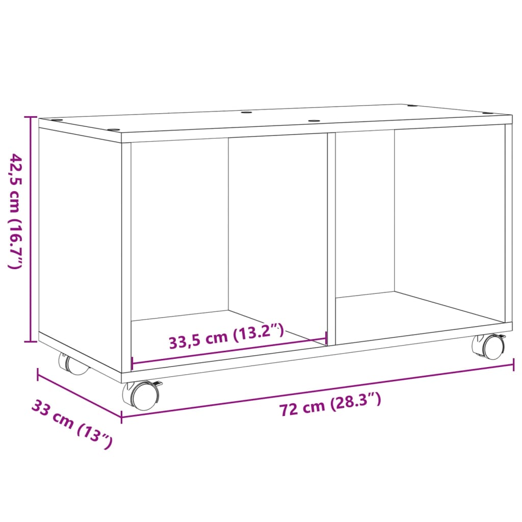 Dulap cu roți, stejar fumuriu, 72x33x42,5cm, lemn prelucrat