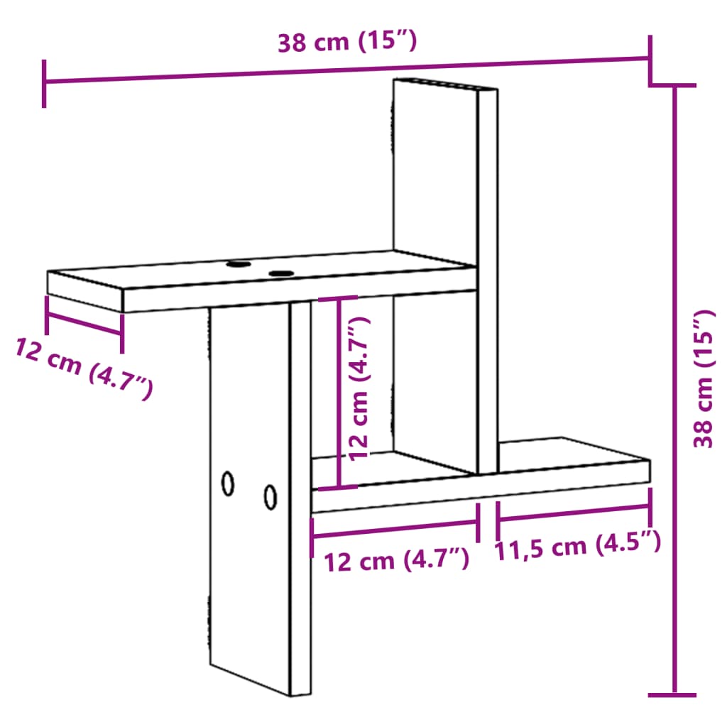 Rafturi de perete 2 buc. gri sonoma 38x12x38 cm lemn prelucrat