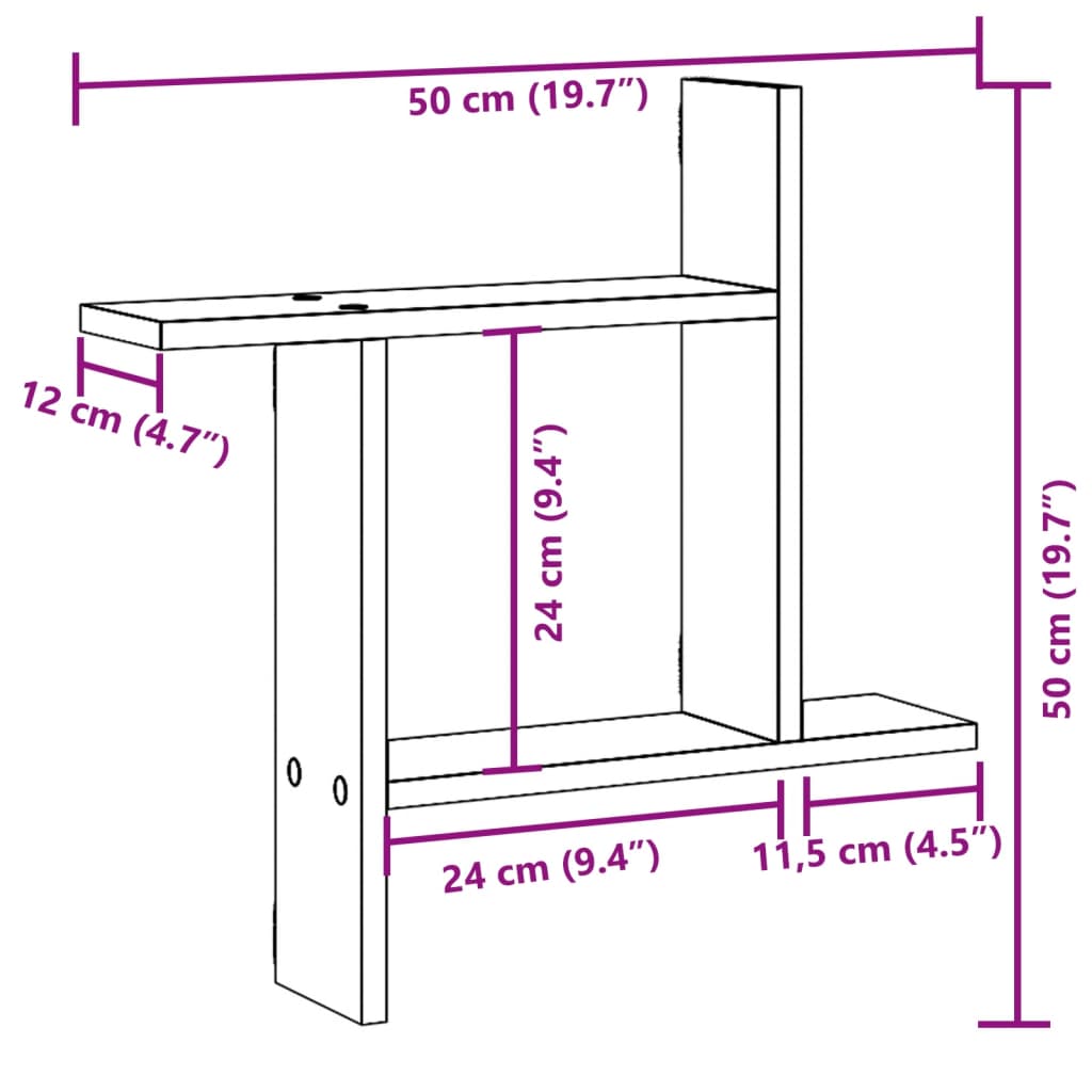 Rafturi de perete 2 buc. stejar maro 50x12x50 cm lemn prelucrat