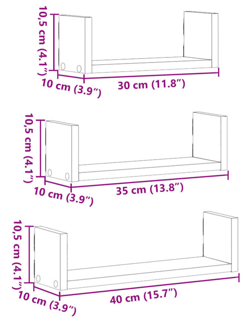 Încărcați imaginea în vizualizatorul Galerie, Raft de perete, 3 buc., stejar sonoma, lemn prelucrat
