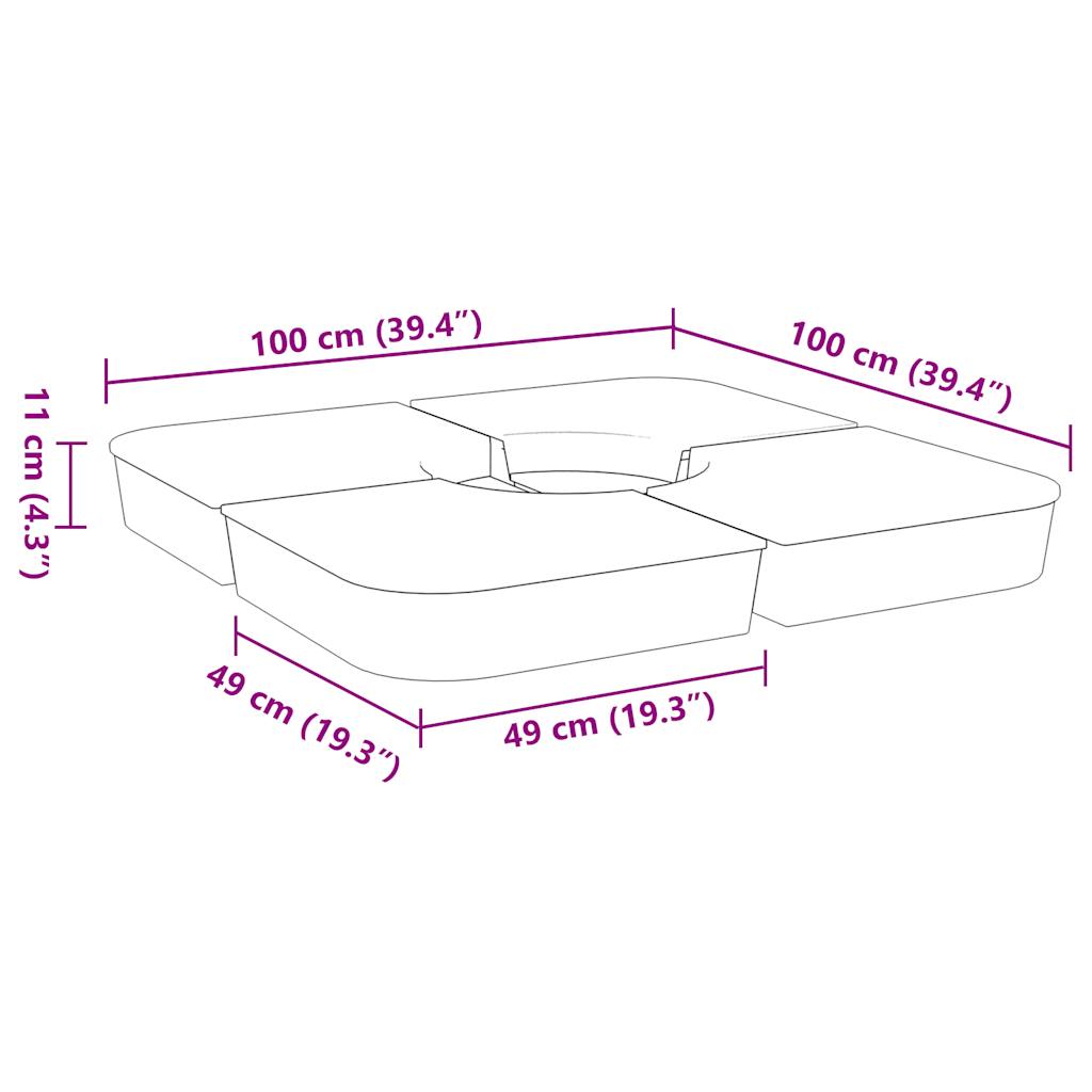 Set bază de umbrelă soare 4 piese pentru suport cruce 100 kg PP