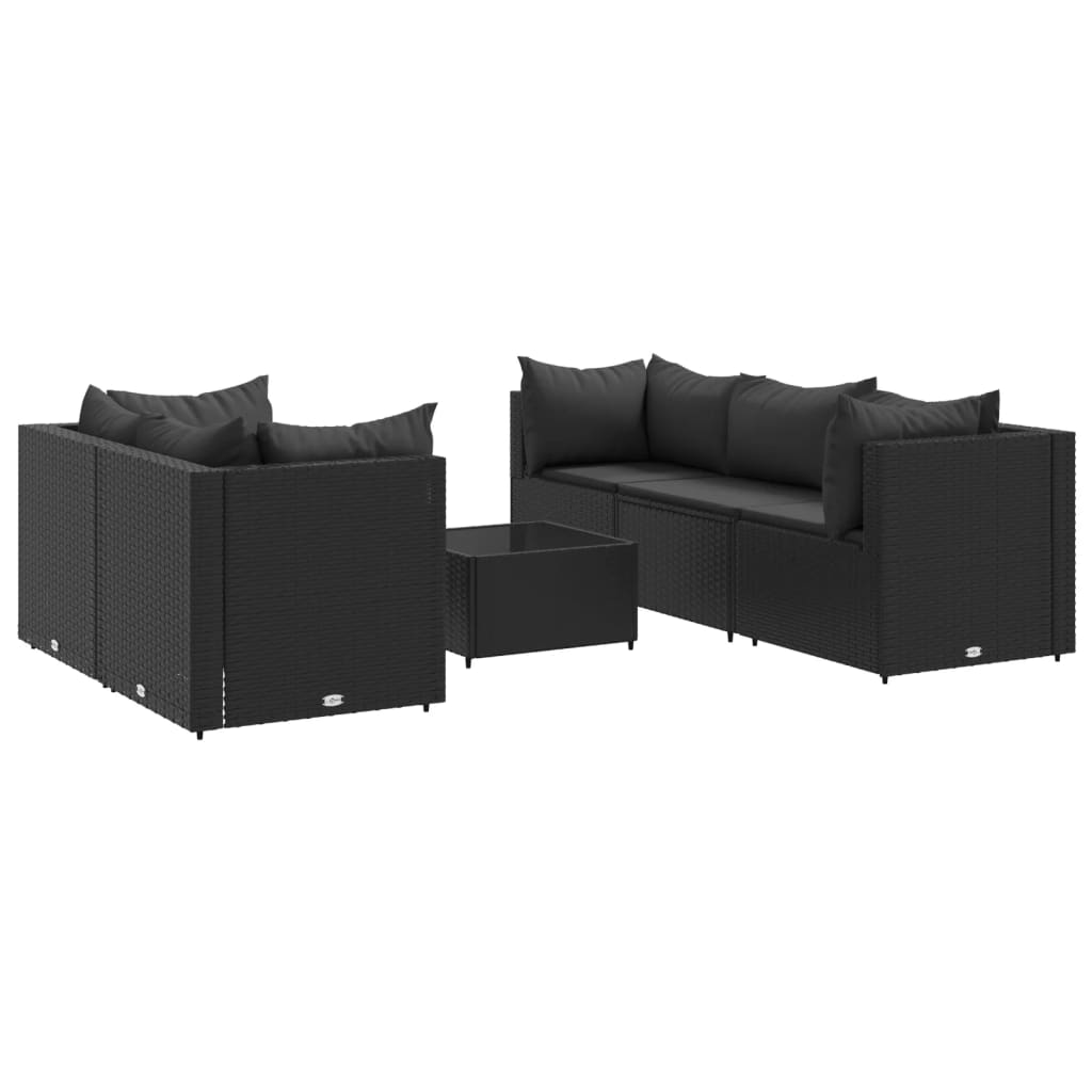 Set mobilier de grădină cu perne, 6 piese, negru, poliratan