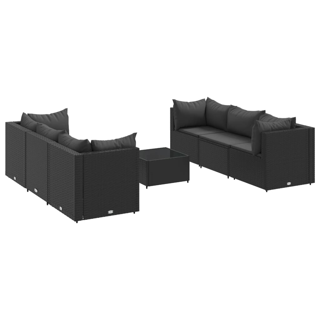 Set mobilier de grădină cu perne, 7 piese, negru, poliratan