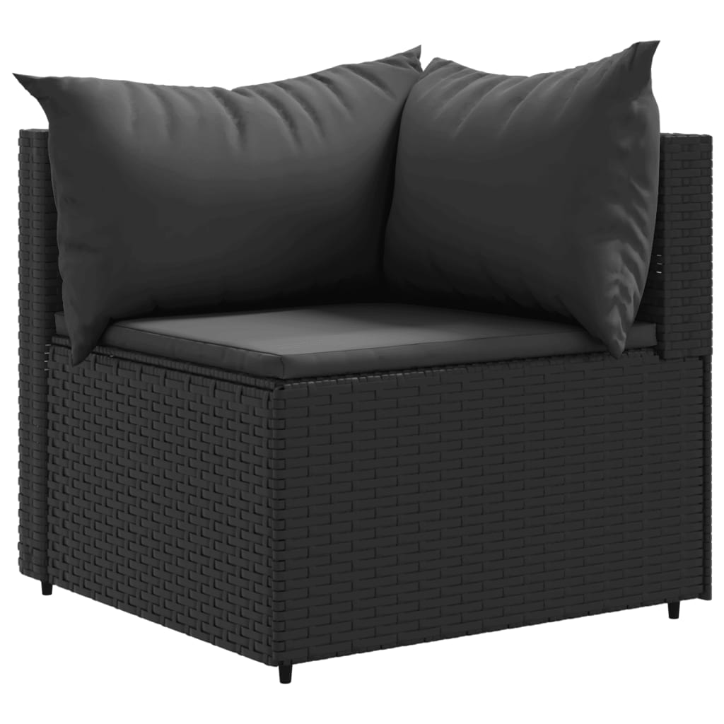 Set mobilier de grădină cu perne, 7 piese, negru, poliratan