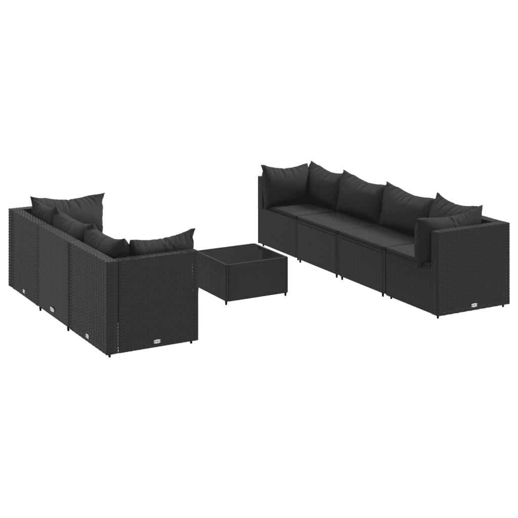 Set mobilier de grădină cu perne, 8 piese, negru, poliratan