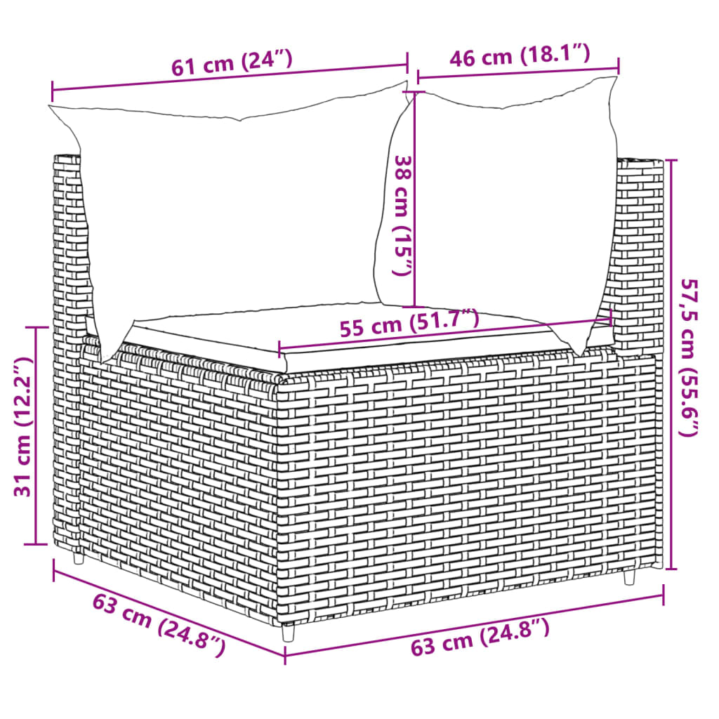 Set șezlonguri de grădină, 5 piese, cu perne, negru, poliratan