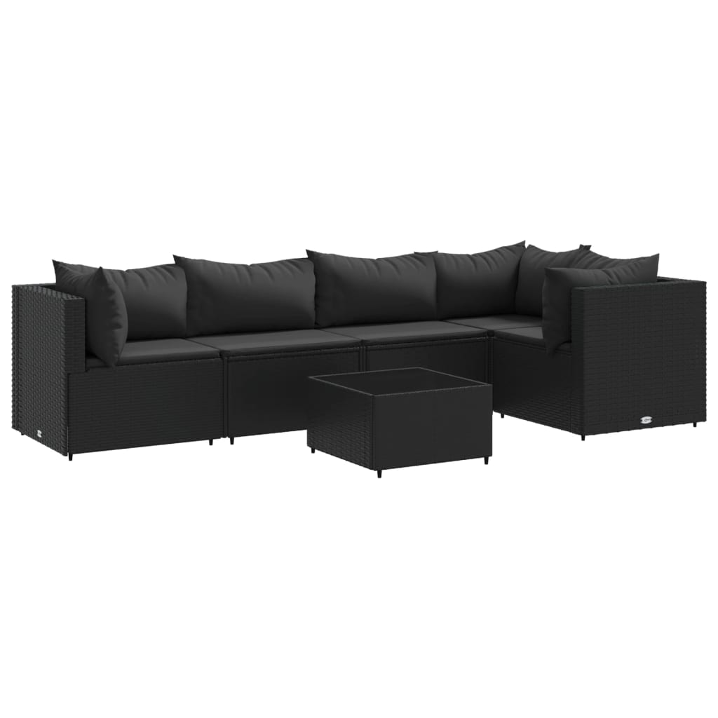 Set mobilier de grădină cu perne, 6 piese, negru, poliratan