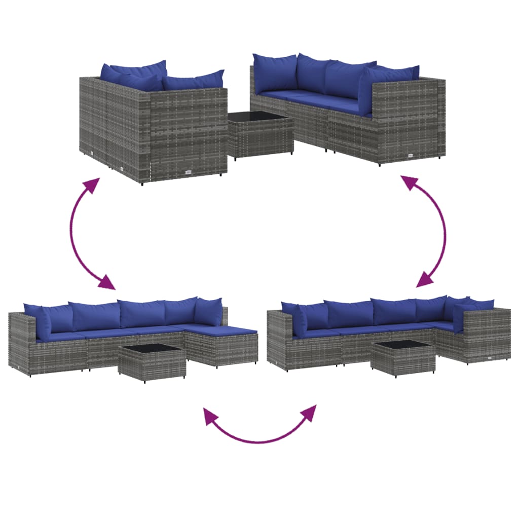 Set mobilier de grădină cu perne, 6 piese, gri, poliratan