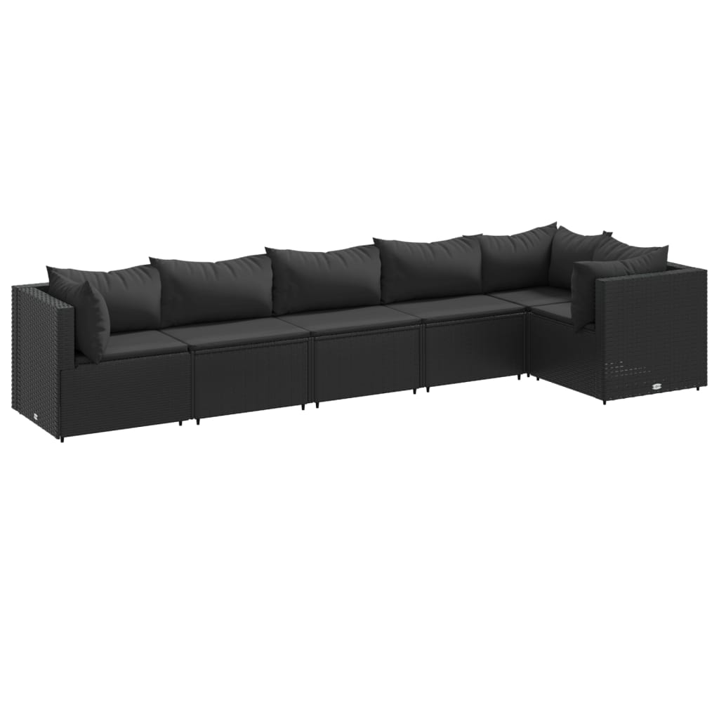 Set mobilier de grădină cu perne, 6 piese, negru, poliratan