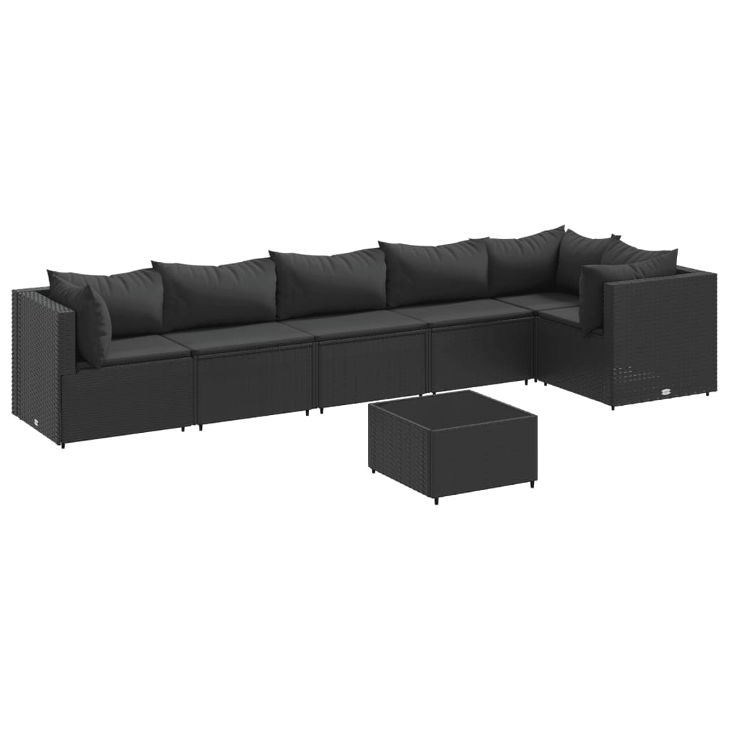 Set mobilier de grădină cu perne, 7 piese, negru, poliratan