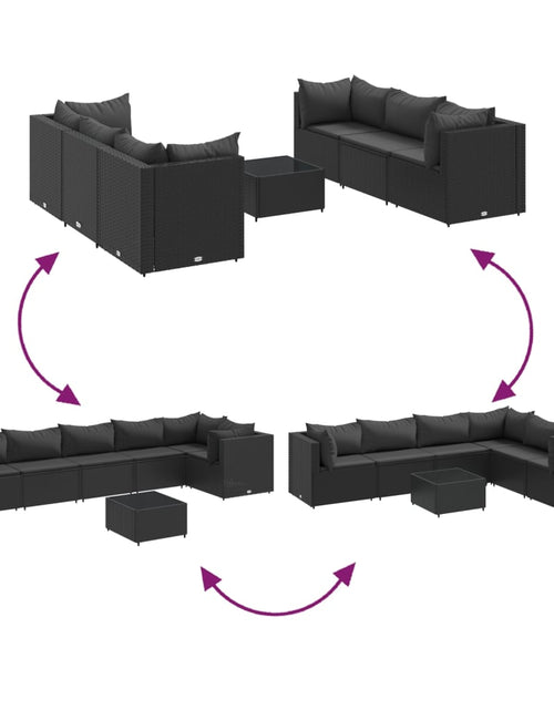 Загрузите изображение в средство просмотра галереи, Set mobilier de grădină cu perne, 7 piese, negru, poliratan
