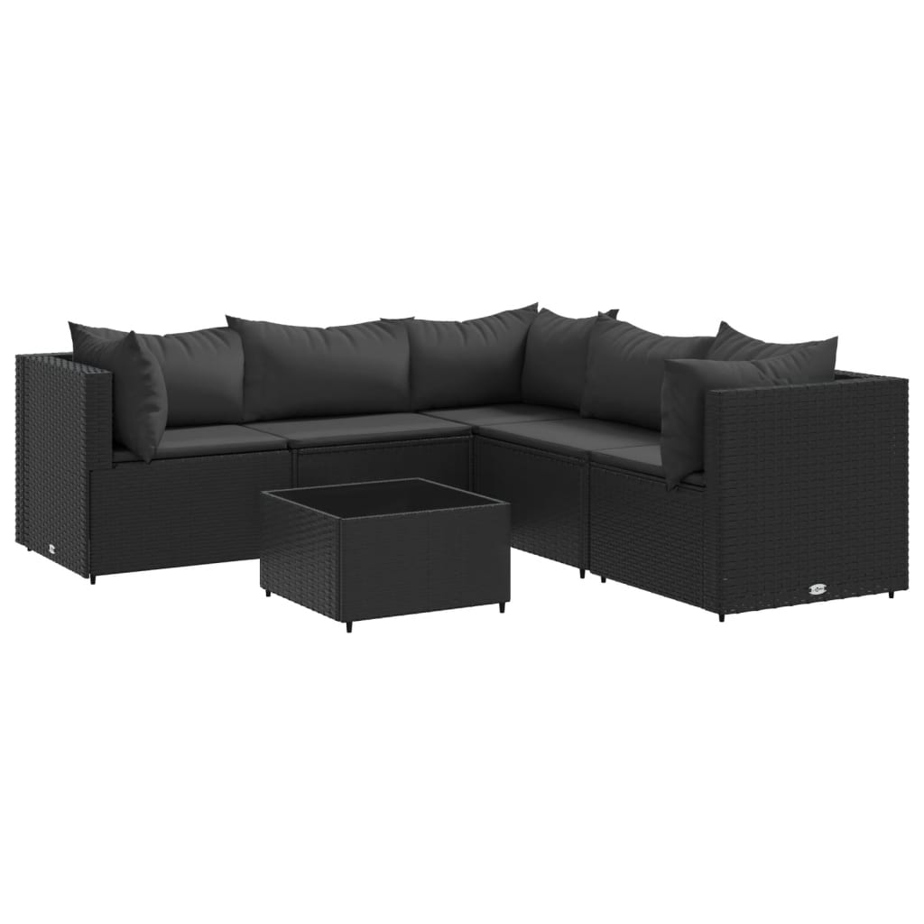 Set mobilier de grădină cu perne, 6 piese, negru, poliratan