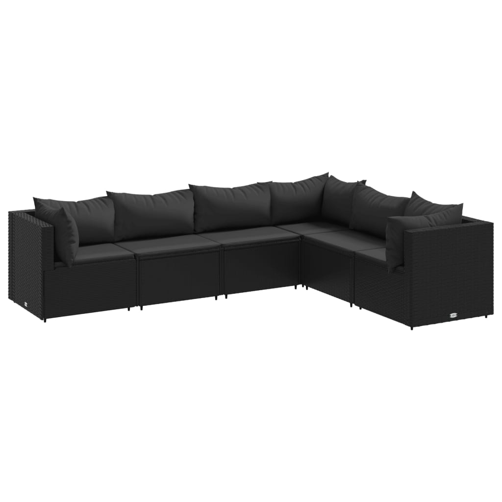 Set mobilier de grădină cu perne, 6 piese, negru, poliratan