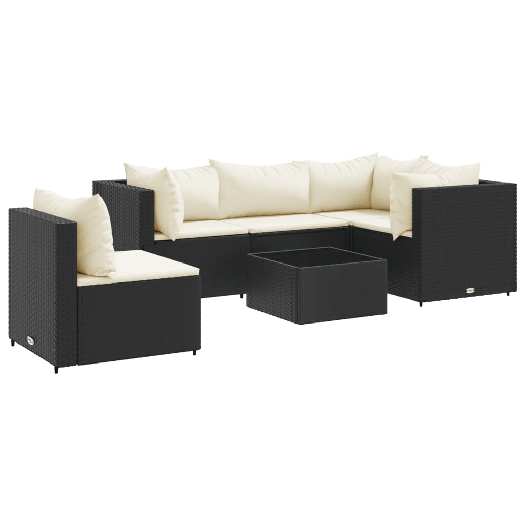 Set mobilier de grădină cu perne, 6 piese, negru, poliratan