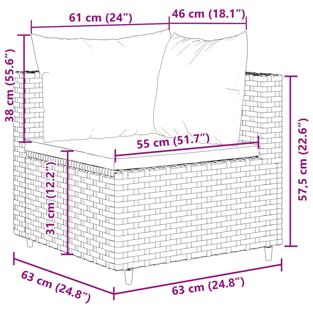 Set mobilier de grădină cu perne, 6 piese, negru, poliratan