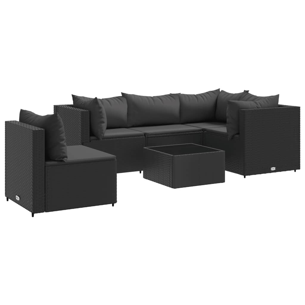 Set mobilier de grădină cu perne, 6 piese, negru, poliratan