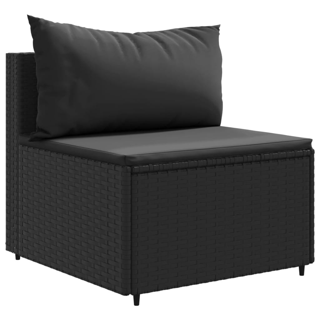 Set mobilier de grădină cu perne, 6 piese, negru, poliratan