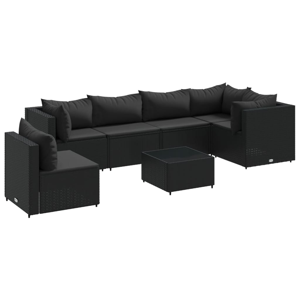 Set mobilier de grădină cu perne, 7 piese, negru, poliratan